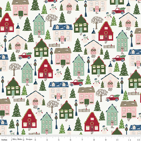 Christmas Village Fabric Main Off White by Katherine Lenius for Riley Blake Designs C12240-OFFWHITE