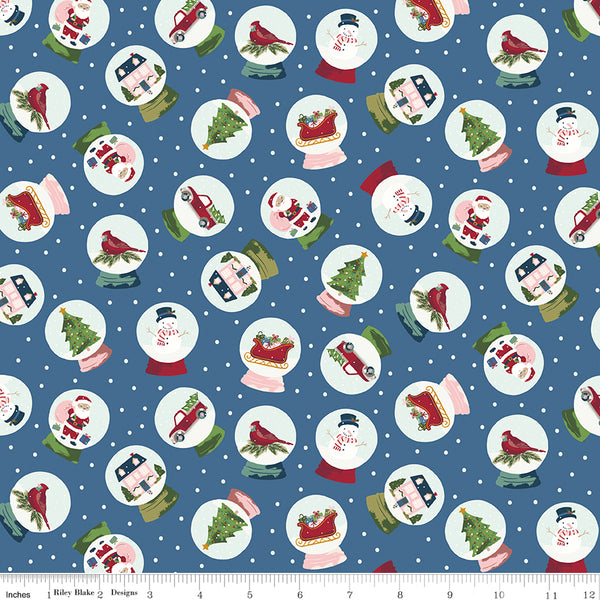 Christmas Village Fabric Snow Globes Denim by Katherine Lenius for Riley Blake Designs