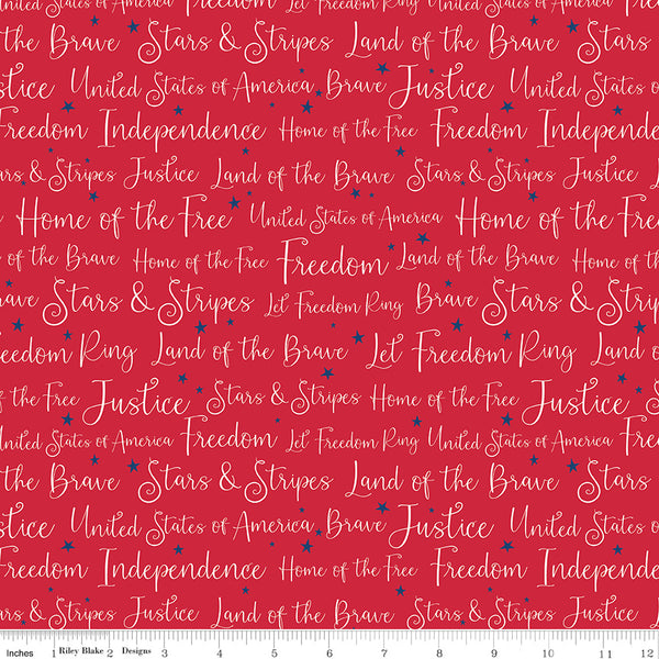 Land of the Brave Fabric Words Red by My Mind's Eye for Riley Blake Designs C13144-RED