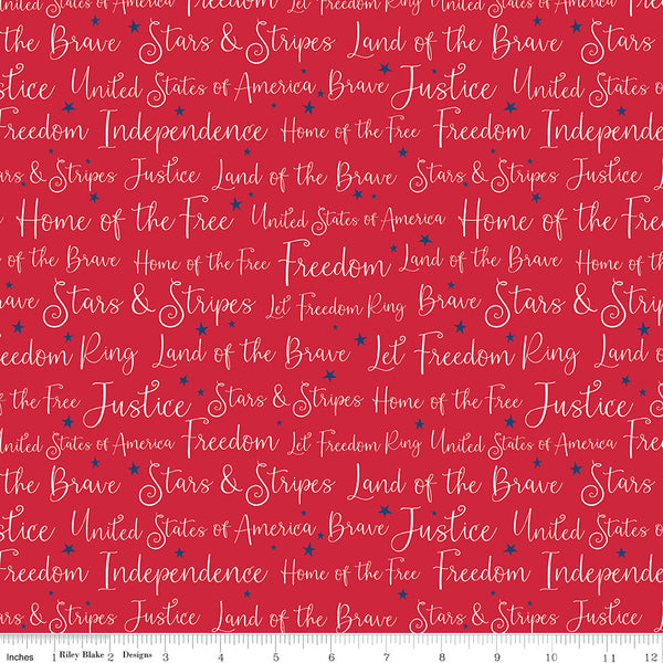 Land of the Brave Fabric Words Red by My Mind's Eye for Riley Blake Designs C13144-RED