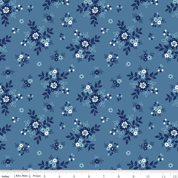 Simply Country Fabric - Bouquets Denim - Tasha Noel - Riley Blake Designs - C13411-DENIM