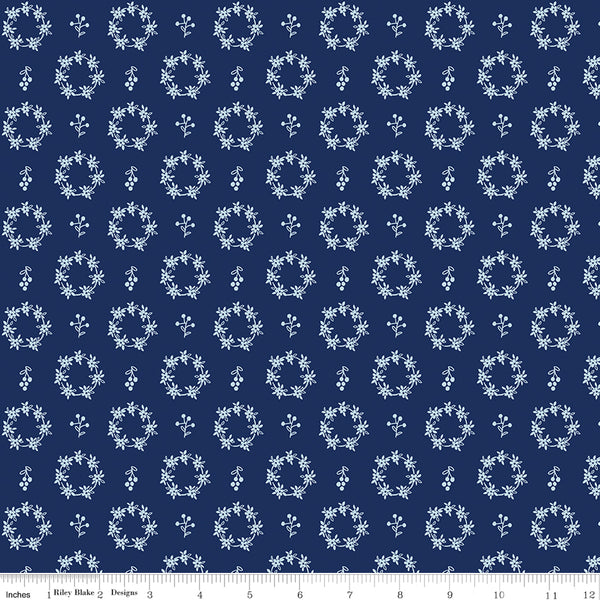 Simply Country Fabric - Wreaths Navy - Tasha Noel - Riley Blake Designs - C13414-NAVY