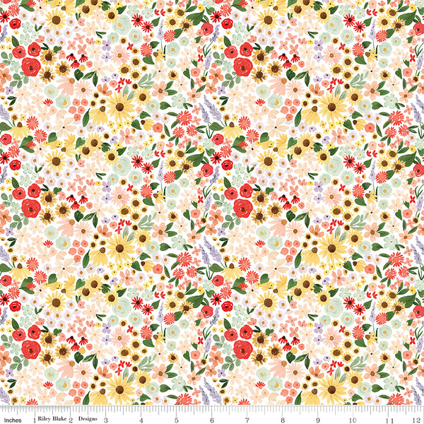 Homemade Fabric Floral White by Echo Park Paper Co for Riley Blake Designs C13723-WHITE