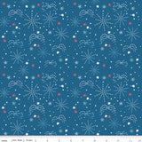 Firework Fields Fabric - Fireworks Coastal Blue - Gracey Larson - Riley Blake Designs