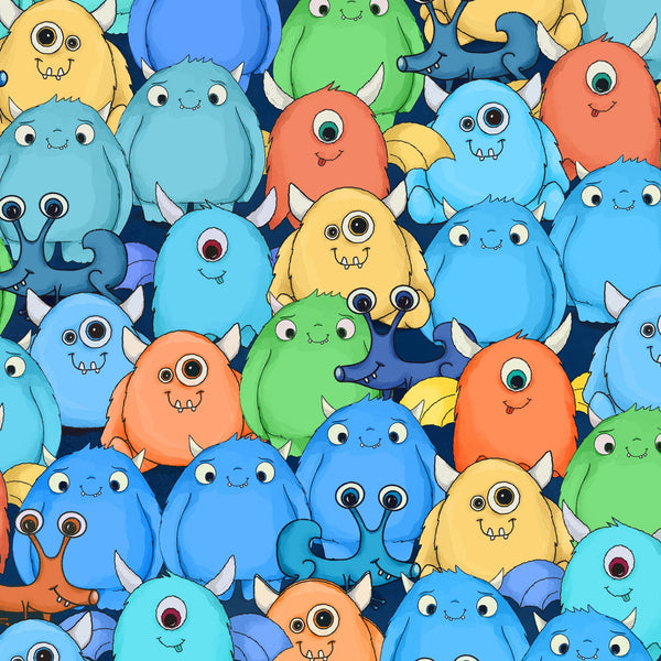 monsters fabric Space Monsters: Crowd of Monsters