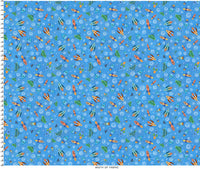 Rush Hour Spaceships Medium Blue - Space Monsters Fabric - Maywood Studio