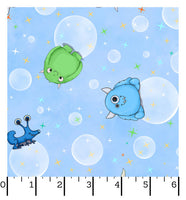 Monster Bubbles Light Blue Fabric - Space Monsters Fabric - Maywood Studio