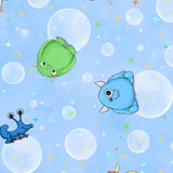 Monster Bubbles Light Blue Fabric - Space Monsters Fabric - Maywood Studio