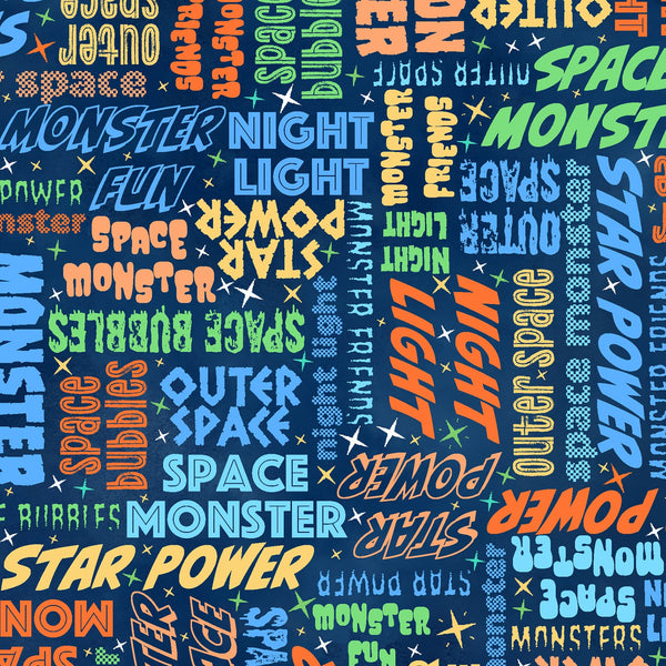 Monster Words Fabric - Space Monsters Fabric - Maywood Studio