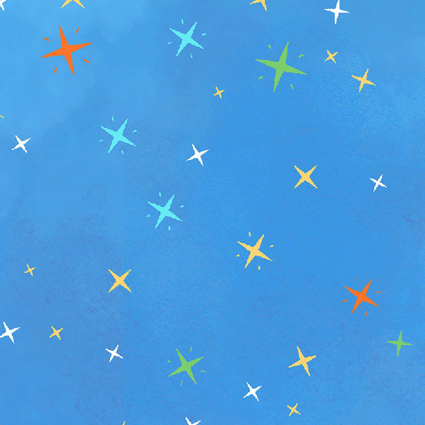 Stars Medium Blue Fabric - Space Monsters Blue - Maywood Studio