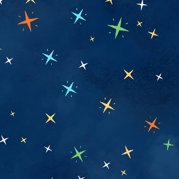 Stars Dark Navy Fabric - Space Monsters Fabric - Maywood Studio