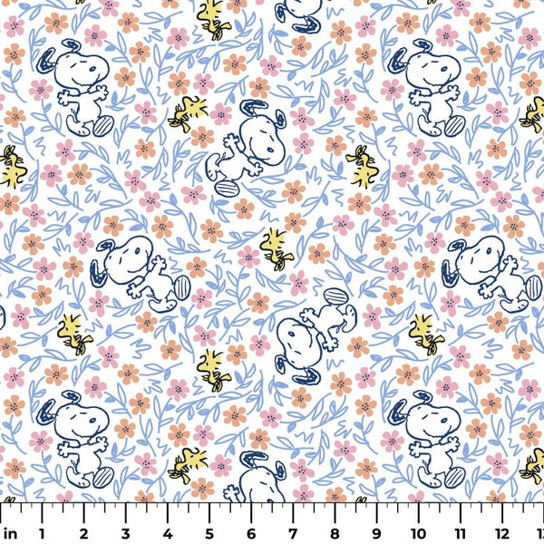 Peanuts Fabric - Snoopy & Woodstock Floral Frolic - Springs Creative Fabric