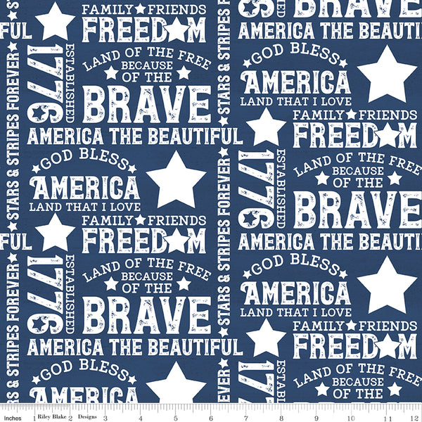 Let Freedom Soar Fabric Text Blue C10520-BLUE Patriotic Quilting Fabric