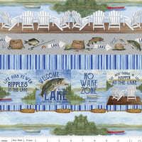 At The Lake Border Stripe Blue Fabric 20" x WOF C10555-BLUE by Tara Reed for Riley Blake Designs 