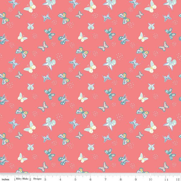 Poppy & Posey Butterflies Coral (C10586-CORAL) Quilting Fabric