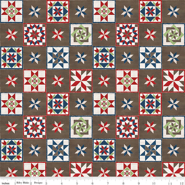 Barn Quilts Fabric Patchwork Brown by Tara Reed for Riley Blake Designs C11053-BROWN