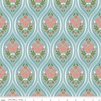 Primrose Hill Damask Aqua Fabric C11061-AQUA Quilting Fabric