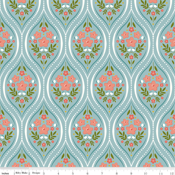 Primrose Hill Damask Aqua Fabric C11061-AQUA Quilting Fabric