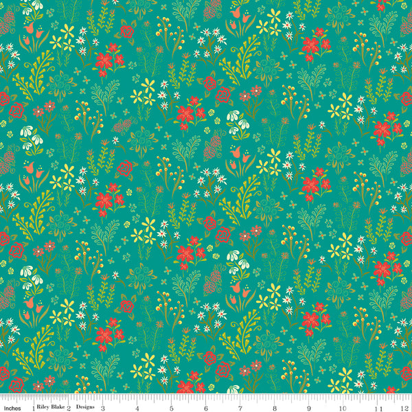 Indigo Garden Fabric Scattered Floral Turquoise by Heather Peterson for Riley Blake Designs 15"xWOF C11272-TURQUOISE