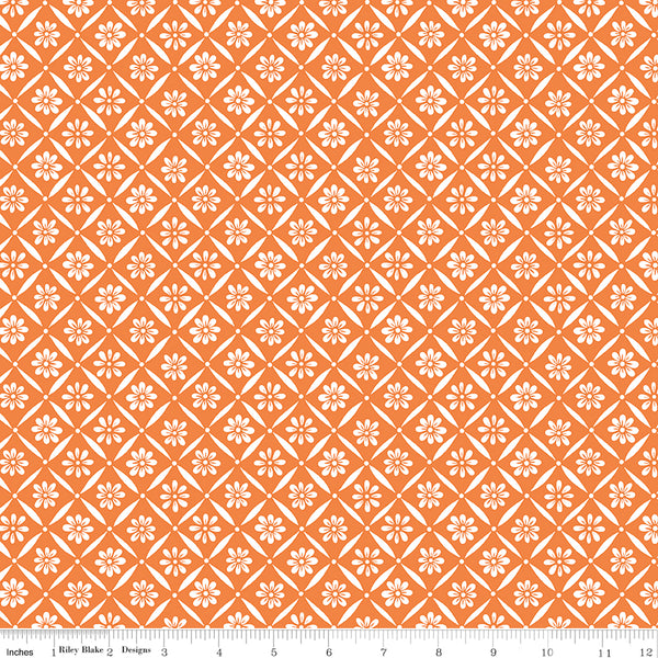 Indigo Garden Fabric Diagonal Daisy Orange by Heather Peterson for Riley Blake Designs C11273-ORANGE