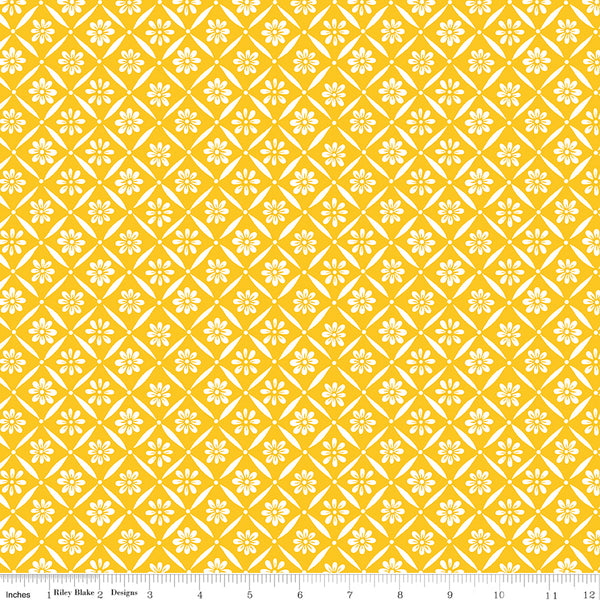 Indigo Garden Fabric Diagonal Daisy Yellow by Heather Peterson for Riley Blake Designs C11273-YELLOW