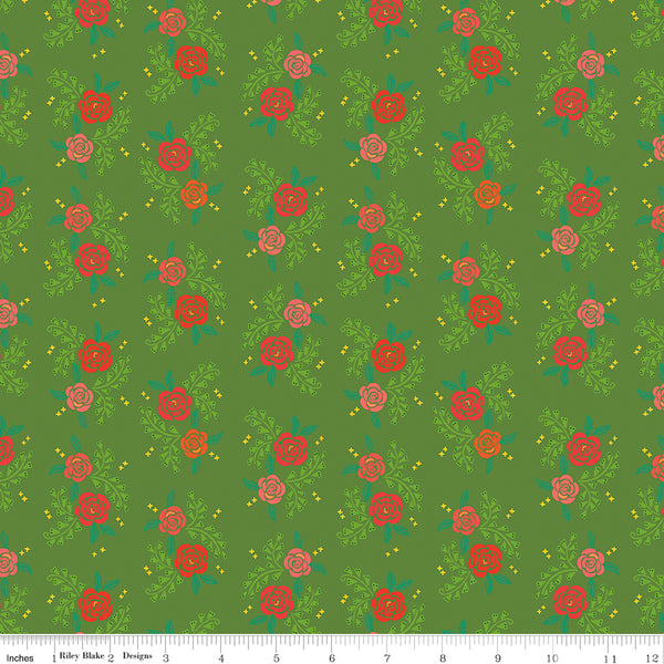 Indigo Garden Fabric Rose Cluster Green by Heather Peterson for Riley Blake Designs C11275-GREEN