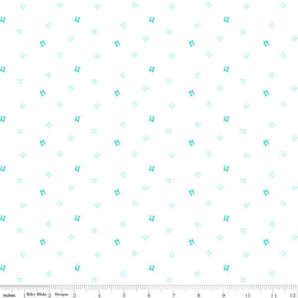 Quilt Fair Fabric Sewing Machines Aqua by Tasha Noel for Riley Blake Designs C11354-AQUA