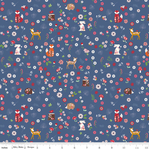 Enchanted Meadow Fabric Forest Friends Denim by Beverly McCullough for Riley Blake Designs C11551-DENIM