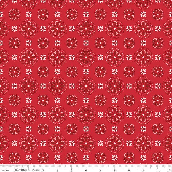 Picadilly Fabric Bandana Red by Amanda Castor of Material Girl Quilts for Riley Blake Designs C11891-RED