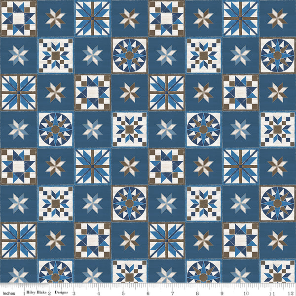 Winter Barn Quilts Fabric Blocks Dark Blue by Tara Reed for Riley Blake Designs C12081-DKBLUE