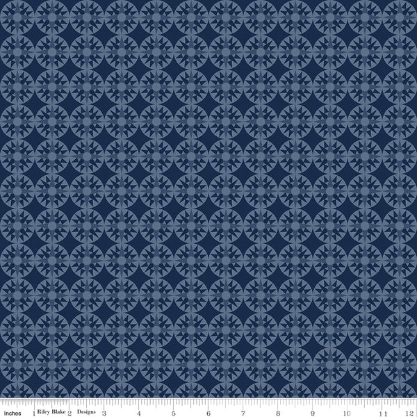 Winter Barn Quilts Fabric Compass Navy by Tara Reed for Riley Blake Designs C12082-NAVY