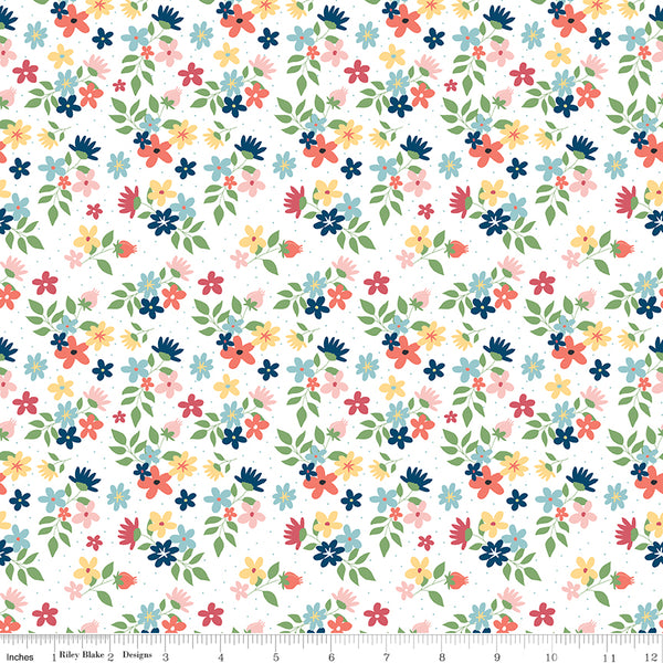 Sew Much Fun Fabric Floral White by Echo Park Paper Co for Riley Blake Designs C12456-WHITE