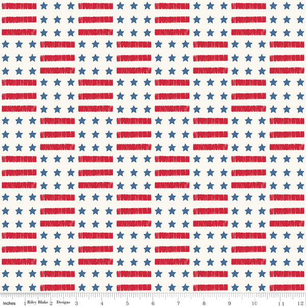 Land of the Brave Fabric Stars and Stripes Cream by My Mind's Eye for Riley Blake Designs C13141-CREAM