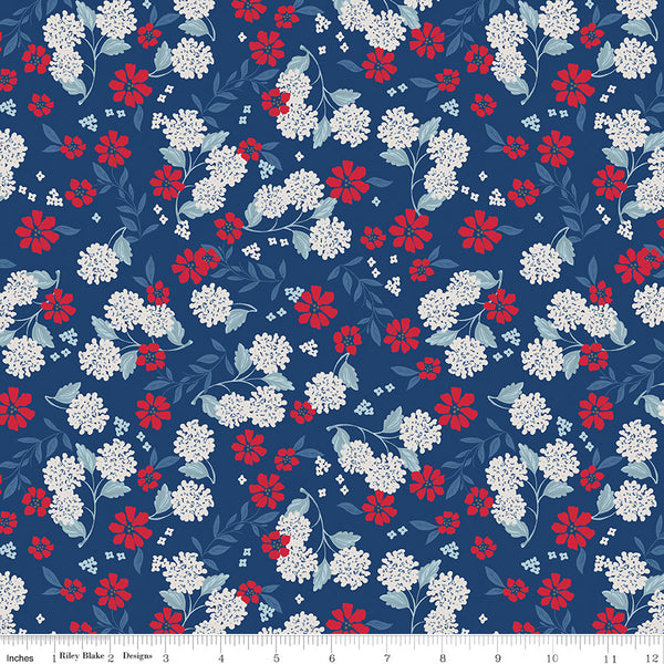 Land of the Brave Fabric Floral Navy by My Mind's Eye for Riley Blake Designs C13142-NAVY