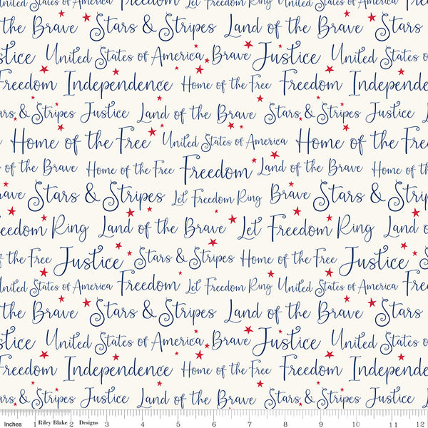 Land of the Brave Fabric Words Cream by My Mind's Eye for Riley Blake Designs C13144-CREAM