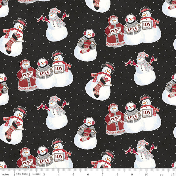 Hello Winter Flannel Fabric Main Black by Tara Reed for Riley Blake Designs F11940-BLACK