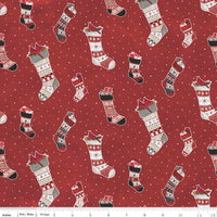 Hello Winter Flannel Fabric Stockings Red by Tara Reed for Riley Blake Designs F11941-RED