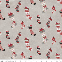 Hello Winter Flannel Fabric Stockings Taupe by Tara Reed for Riley Blake Designs F11941-TAUPE
