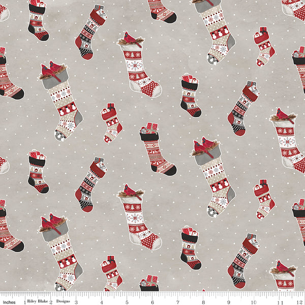 Hello Winter Flannel Fabric Stockings Taupe by Tara Reed for Riley Blake Designs F11941-TAUPE