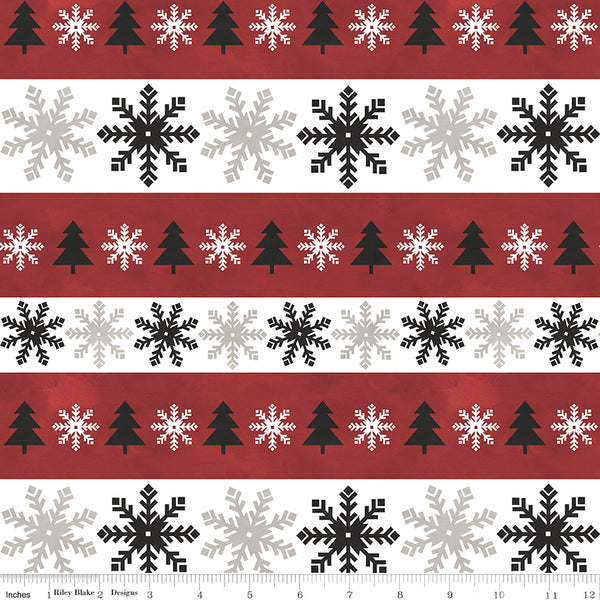 Hello Winter Flannel Fabric Stripes Red by Tara Reed for Riley Blake Designs F11942-RED