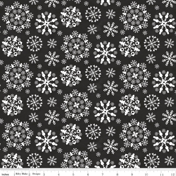 Hello Winter Flannel Snowflakes Black by Tara Reed for Riley Blake Designs F11943-BLACK